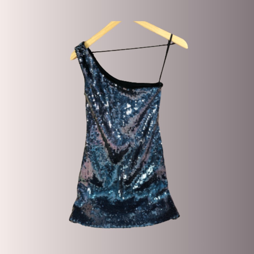 Alyn Paige New York Formal Mini Dress Women Sequin Navy Blue Sleeveless SMALL